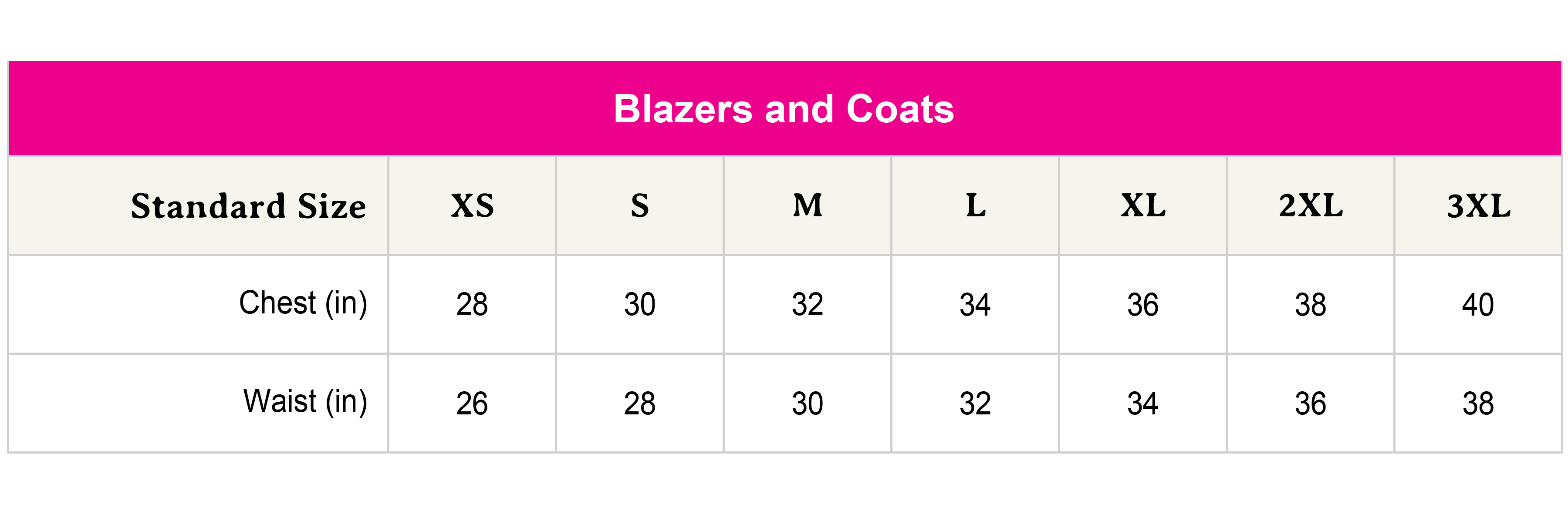 Size chart not availabe.